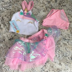 NWT Cat & Jack 3 piece unicorn bathing suit